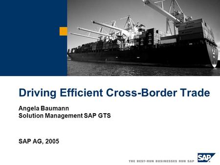 Driving Efficient Cross-Border Trade Angela Baumann Solution Management SAP GTS SAP AG, 2005.