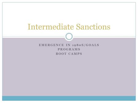 EMERGENCE IN 1980S/GOALS PROGRAMS BOOT CAMPS Intermediate Sanctions.