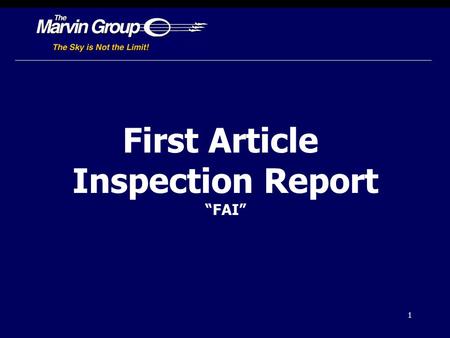 First Article Inspection Report