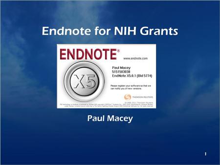 Endnote for NIH Grants Paul Macey 1. 2 Goal Format citations and bibliography according to NIH guidelines.