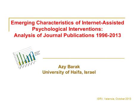Emerging Characteristics of Internet-Assisted Psychological Interventions: Analysis of Journal Publications 1996-2013 Azy Barak University of Haifa, Israel.