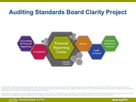 American Institute of CPAs ® aicpa.org/FRC Auditing Standards Board Clarity Project DISCLAIMER: This publication has not been approved, disapproved or.