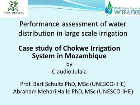 Performance assessment of water distribution in large scale irrigation