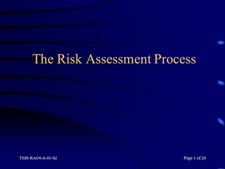 TMS-RA04-A-01-02Page 1 of 20 The Risk Assessment Process.