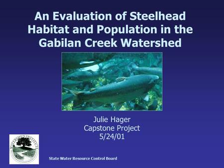 An Evaluation of Steelhead Habitat and Population in the Gabilan Creek Watershed Julie Hager Capstone Project 5/24/01 State Water Resource Control Board.