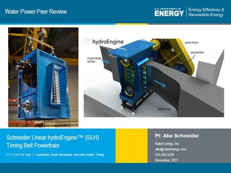 1 | Program Name or Ancillary Texteere.energy.gov Water Power Peer Review Schneider Linear hydroEngine ™ (SLH) Timing Belt Powertrain PI: Abe Schneider.