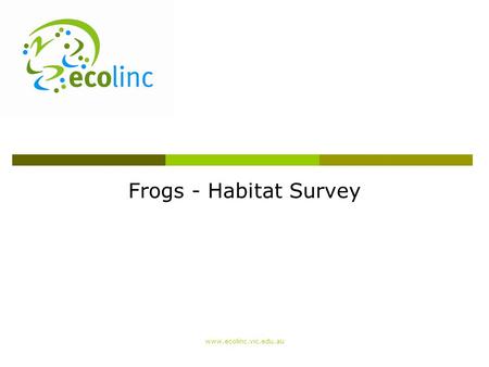 Frogs - Habitat Survey www.ecolinc.vic.edu.au. Habitat survey  Why conduct a habitat survey? To understand the condition and quality of a waterway 