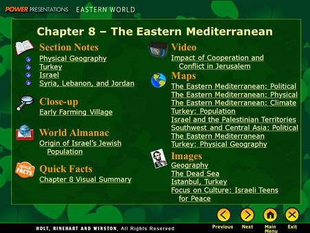 Chapter 8 – The Eastern Mediterranean