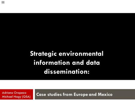 Strategic environmental information and data dissemination: Case studies from Europe and Mexico Adriana Oropeza Michael Nagy (QSA) III.