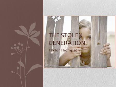 Taylor Thompson THE STOLEN GENERATION. Overview Definition of the term Genocide Brief overview of the Stolen Generation Arguments supporting the claim.