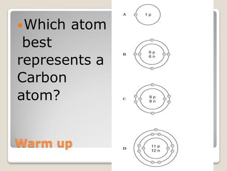 Which atom best represents a Carbon atom? Warm up.