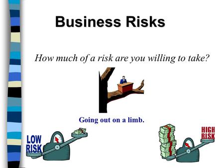 Business Risks How much of a risk are you willing to take? Going out on a limb.
