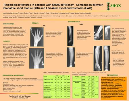 Radiological features in patients with SHOX deficiency - Comparison between idiopathic short stature (ISS) and Léri-Weill dyschondrosteosis (LWD) Radiological.