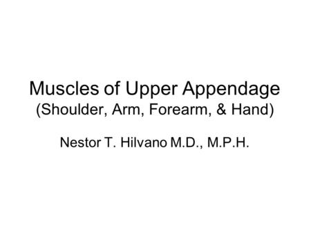Muscles of Upper Appendage (Shoulder, Arm, Forearm, & Hand)