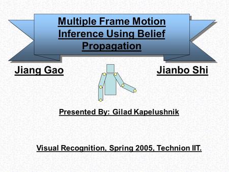 Multiple Frame Motion Inference Using Belief Propagation Jiang Gao Jianbo Shi Presented By: Gilad Kapelushnik Visual Recognition, Spring 2005, Technion.