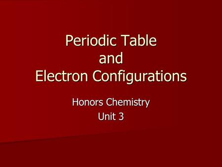 Periodic Table and Electron Configurations Honors Chemistry Unit 3.