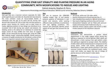 QUANTIFYING STAIR GAIT STABILITY AND PLANTAR PRESSURE IN AN AGING COMMUNITY, WITH MODIFICATIONS TO INSOLES AND LIGHTING Introduction Stair gait falls are.