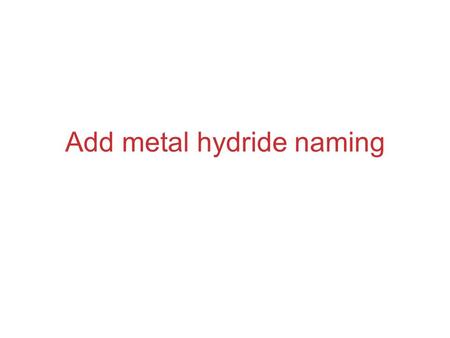 Add metal hydride naming. Chapter 2 Atoms, Molecules, and Ions.