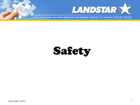 1 Safety Last update:1/2013. Landstar Network News Safety DVD Safety Topic Landstar Safety Officers M.U.S.T. Customers Technology BCO Orientation Centers.
