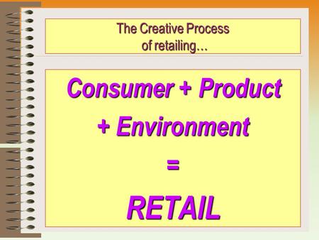 The Creative Process of retailing… Consumer + Product + Environment =RETAIL.