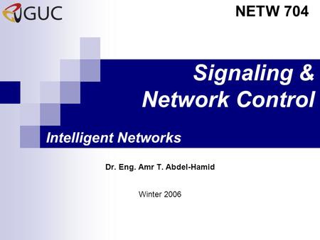 Signaling & Network Control Dr. Eng. Amr T. Abdel-Hamid NETW 704 Winter 2006 Intelligent Networks.