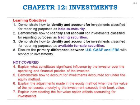 CHAPETR 12: INVESTMENTS Learning Objectives