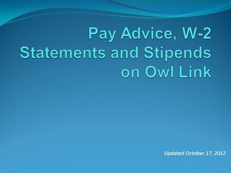 Updated October 17, 2012. Click on Owl Link at the top of the page.