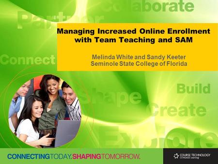 Managing Increased Online Enrollment with Team Teaching and SAM Melinda White and Sandy Keeter Seminole State College of Florida.