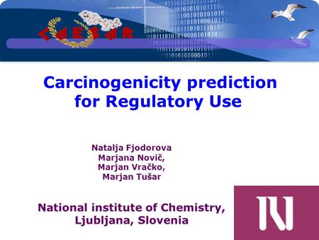 Carcinogenicity prediction for Regulatory Use Natalja Fjodorova Marjana Novič, Marjan Vračko, Marjan Tušar National institute of Chemistry, Ljubljana,