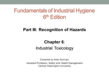 Fundamentals of Industrial Hygiene 6th Edition