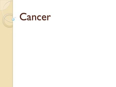 Cancer. 1. Define cancer: Uncontrolled abnormal cell growth.