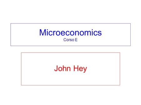 Microeconomics Corso E John Hey. Part 3 - Applications Chapter 19 – variations. Chapters 20, 21 and 22 – intertemporal choice. Chapters 23, 24 and 25.