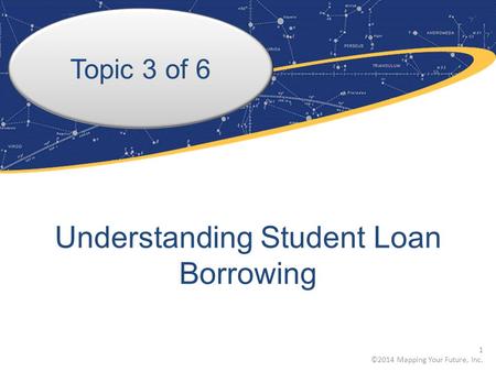 Topic 3 of 6 Understanding Student Loan Borrowing 1 ©2014 Mapping Your Future, Inc.