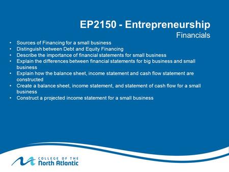 EP Entrepreneurship Financials
