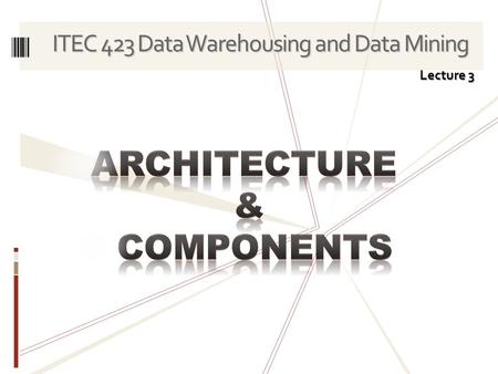 ITEC 423 Data Warehousing and Data Mining Lecture 3.