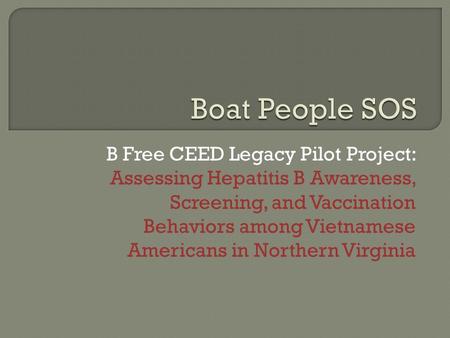 B Free CEED Legacy Pilot Project: Assessing Hepatitis B Awareness, Screening, and Vaccination Behaviors among Vietnamese Americans in Northern Virginia.
