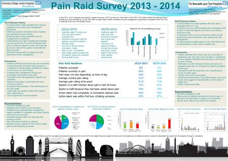 Pain Raid Survey 2013 - 2014 Frances Blackburn, Head of Nursing Alison Blackburn, Acute Pain Nurse Specialist, RVI Angela Knight, Acute Pain Nurse Specialist,