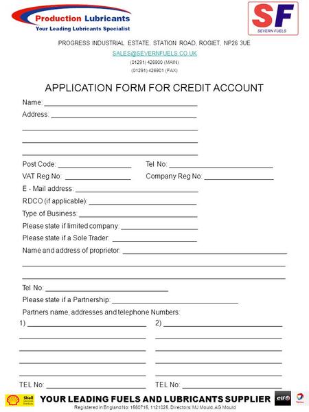 APPLICATION FORM FOR CREDIT ACCOUNT Name: ________________________________________ Address: ______________________________________ ______________________________________________.