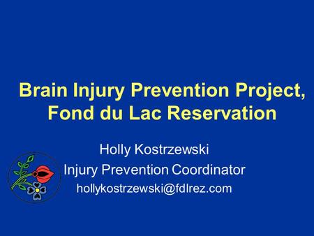 Brain Injury Prevention Project, Fond du Lac Reservation Holly Kostrzewski Injury Prevention Coordinator