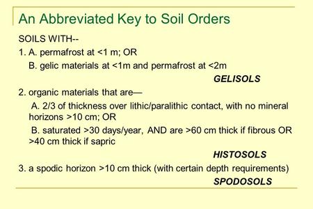 An Abbreviated Key to Soil Orders