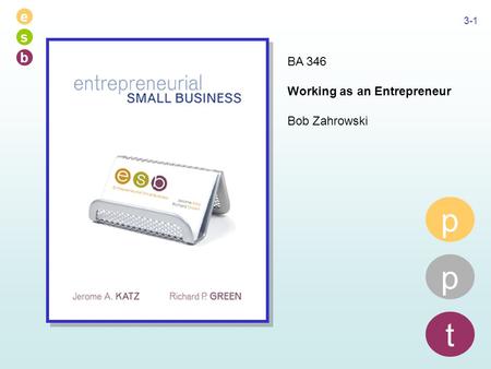 E s b 3-1 p p t BA 346 Working as an Entrepreneur Bob Zahrowski.