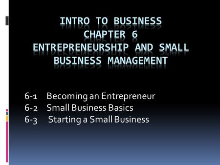 6-1 Becoming an Entrepreneur 6-2 Small Business Basics 6-3 Starting a Small Business.