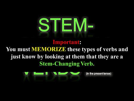 Important: You must MEMORIZE these types of verbs and just know by looking at them that they are a Stem-Changing Verb.