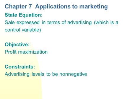 Chapter 7 Applications to marketing
