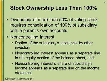 Stock Ownership Less Than 100%