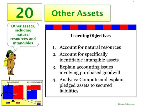 ©CourseCollege.com 1 20 Other Assets Learning Objectives 1.Account for natural resources 2.Account for specifically identifiable intangible assets 3.Explain.