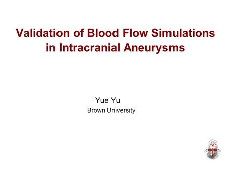 Validation of Blood Flow Simulations in Intracranial Aneurysms Yue Yu Brown University.
