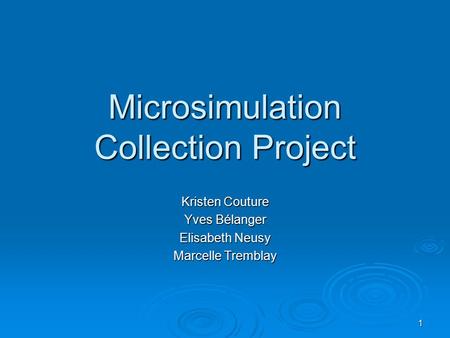1 Microsimulation Collection Project Kristen Couture Yves Bélanger Elisabeth Neusy Marcelle Tremblay.