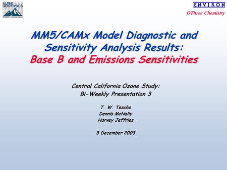 OThree Chemistry MM5/CAMx Model Diagnostic and Sensitivity Analysis Results: Base B and Emissions Sensitivities Central California Ozone Study: Bi-Weekly.