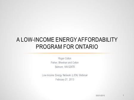 a Low-Income Energy Affordability Program for Ontario